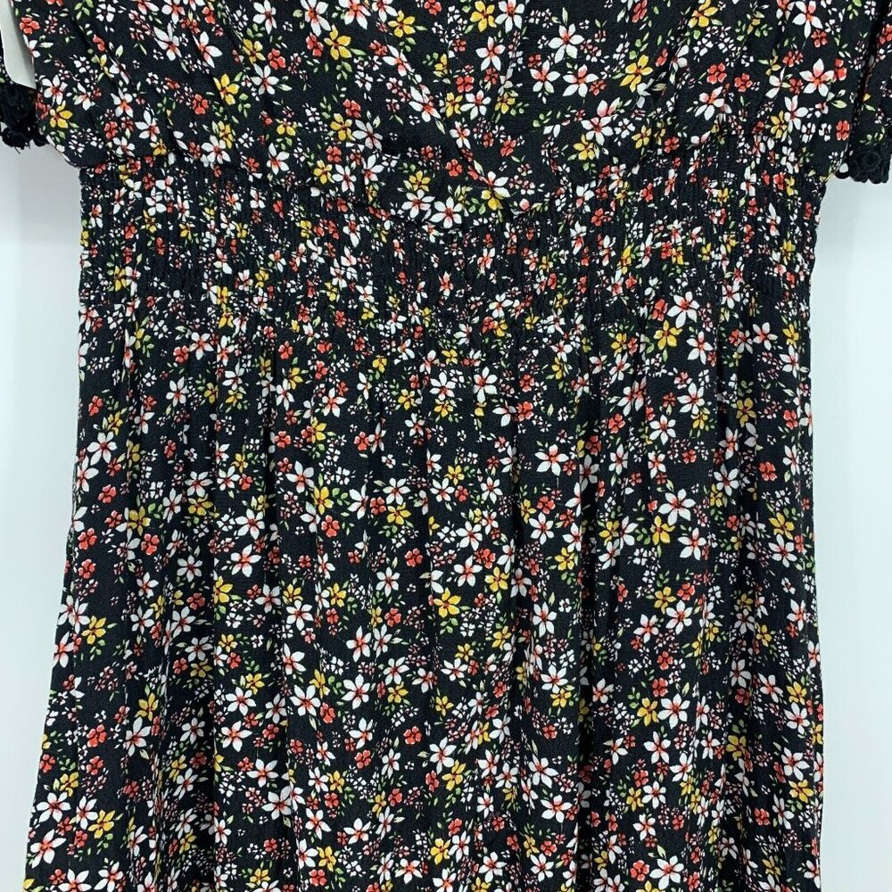 Lost + Wander Dress Maxi Black Floral Print V Neck Short Sleeve Boho - Picture 10 of 13